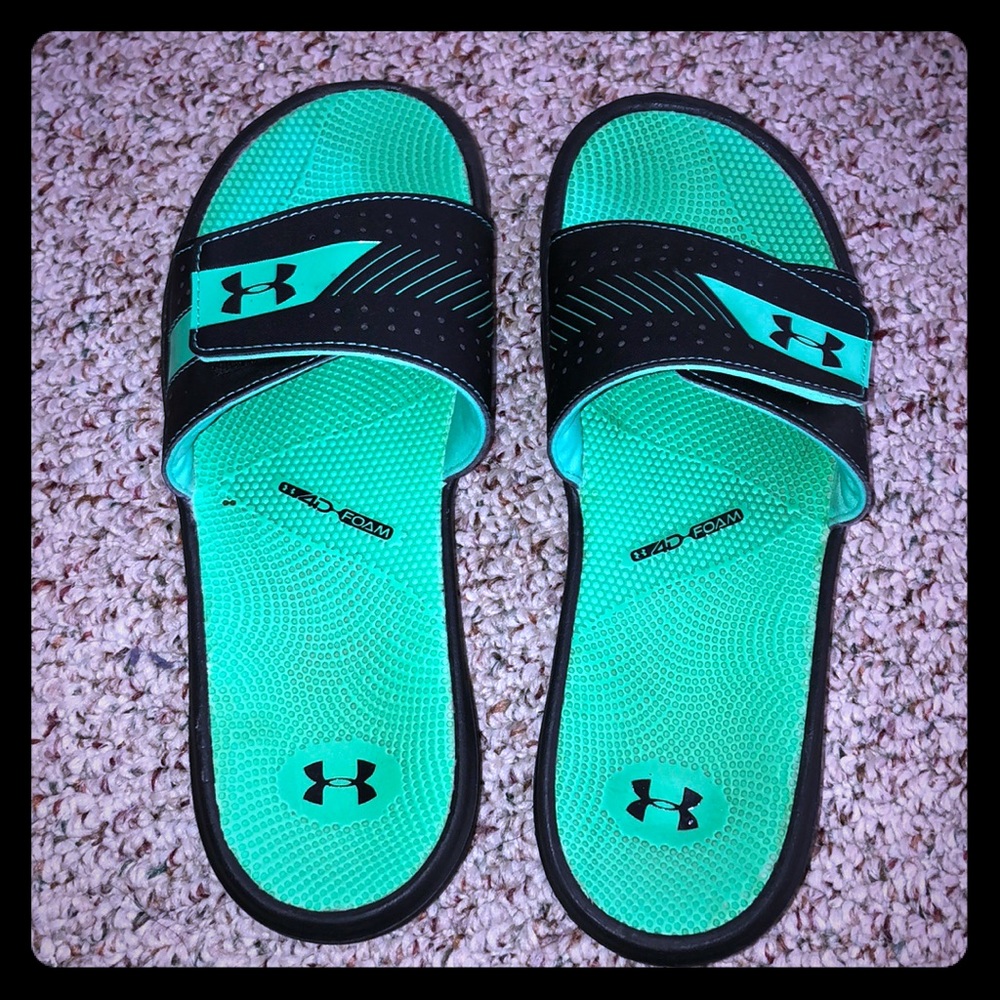 mint green under armour slides